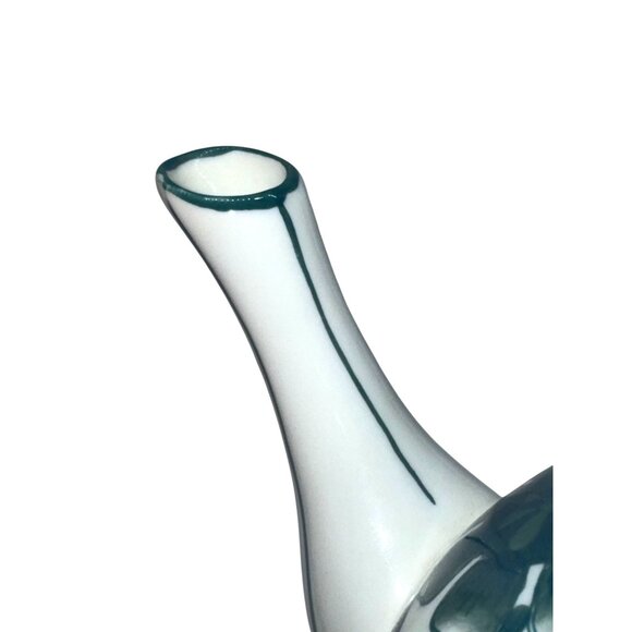 Vintage Porcelain Teapot With Floral Green & White Pattern Elegant Curved Handle - Picture 6 of 13